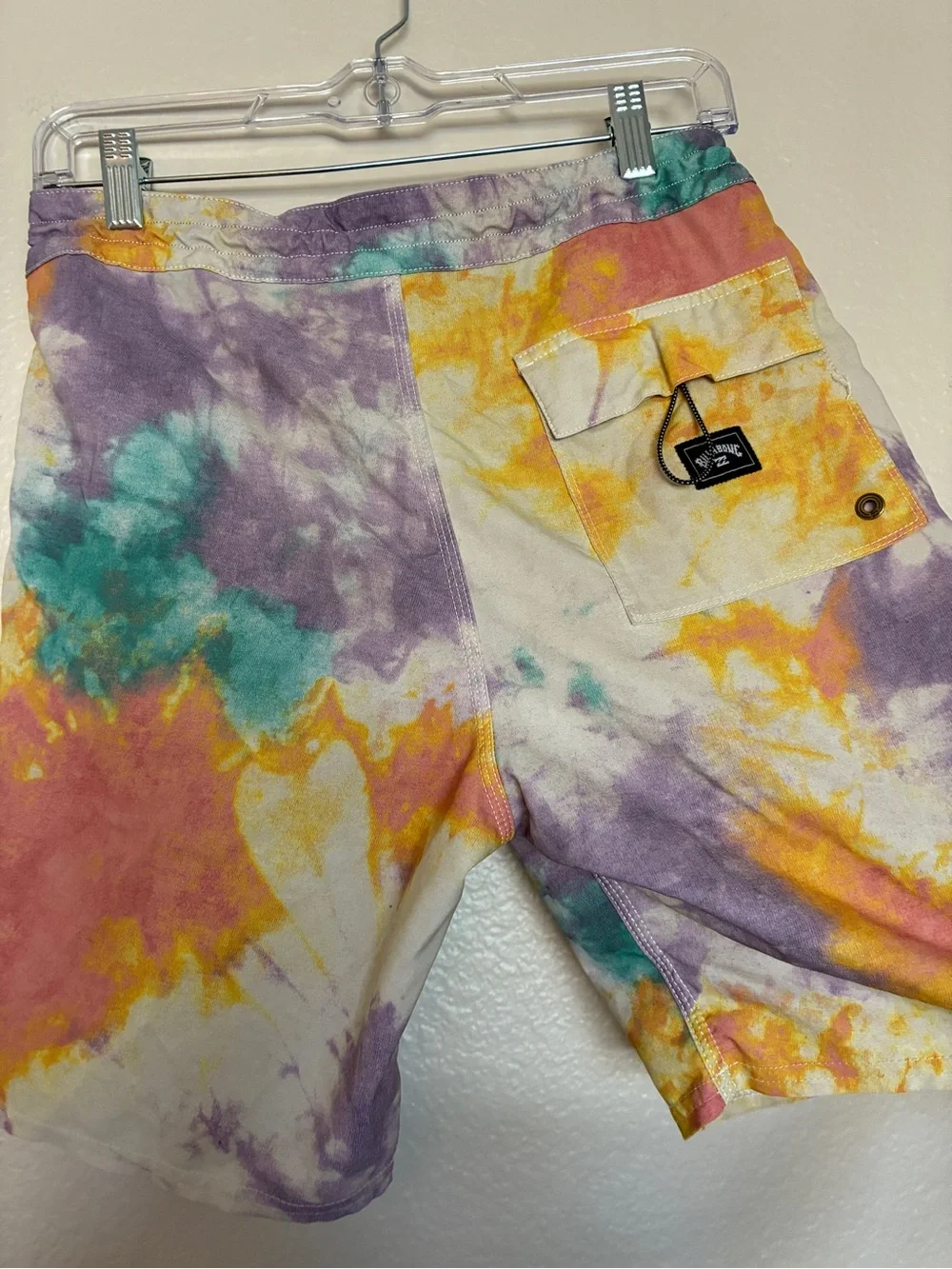 Billabong Men's Tie-Dye Swim Trunks Purple, Yellow & Teal Size 28 Lo Tide Beach